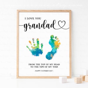 Grandad Fathers Day Handprint Footprint Art Craft Gift, Fathers Day Gift For Grandad, DIY Baby Kids Hand Print Sign, Father&#39;s Day Handprint