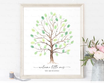 INSTANT DOWNLOAD Editable Twin Baby Shower Fingerprint Tree Guestbook Alternative, Thumbprint Art Poster Sign, Baby Twin Keepsake Gift Ideas