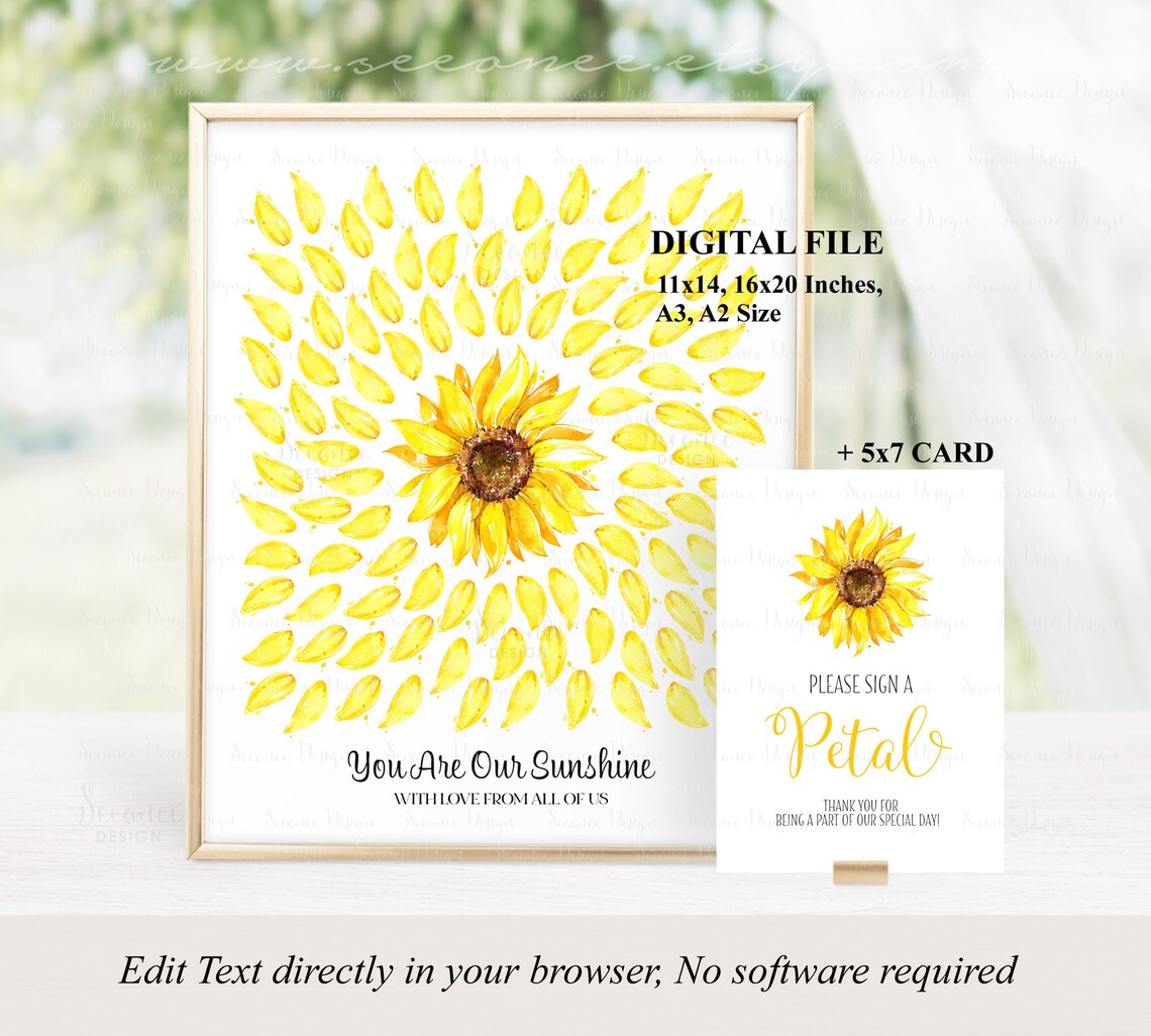 INSTANT DOWNLOAD Editable Sunflower Petals Sign in Poster, Sunflower ...