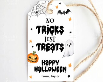No Tricks Just Treats Halloween Gift Tag Printable, Halloween Gift Tag, Trick Or Treat Bag Tags, Halloween Favor Tag, DIY Halloween Gift Tag