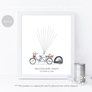 Baby Shower Bicycle Fingerprint Guestbook, Tandem Bicycle Thumbprint ...