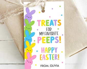 Printable Easter Gift Tags Treats For My Peeps Easter Basket Treat Tag School Class Favor Editable Label Template Digital Instant Download