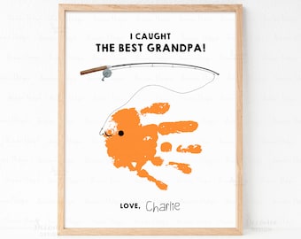 I Caught The Best Grandpa Handprint Craft, Grandpa Birthday Gift, Father's Day Gift For Grandfather, Fishing Fathers Day Keepsake From Kids
