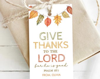 Geben Sie Dank Thanksgiving Geschenkanhänger Herbst Herbst Christian Lehrer Sonntagsschule Volunteer Geschenkanhänger Etikett Bearbeitbar Sofortiger Download