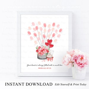 INSTANT DOWNLOAD Editable Valentines Day Birthday Fingerprint Guestbook Alternative, Valentines Thumbprint Guest Book Sign, Birthday Gift