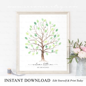 SOFORTIGER DOWNLOAD Bearbeitbare Baby Shower Fingerabdruck Baum Gästebuch Alternative, Fingerabdruck Art Poster Zeichen, Willkommen Baby Andenken Geschenk Ideen