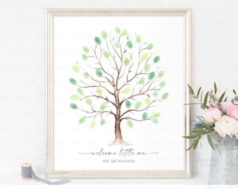 INSTANT DOWNLOAD Editable Baby Shower Fingerprint Tree Guestbook Alternative, Thumbprint Art Poster Sign, Welcome Baby Keepsake Gift Ideas