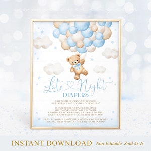 Late Night Windeln Zeichen Blauer Bär Ballon Baby Shower Tischdekoration Wir können Bärenwarten Baby Shower Late Night Windeln Zeichen Printable A1A1