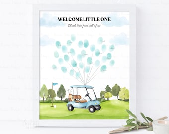 INSTANT DOWNLOAD Editable Let's Par-Tee Golf Baby Shower Thumbprint Guest Book Poster, Golf Neutral Baby Shower Fingerprint Guestbook Gift