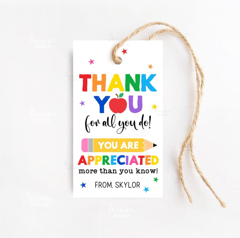 Teacher Appreciation Gift Tags Thank You Teacher Gift Tag School Favor ...