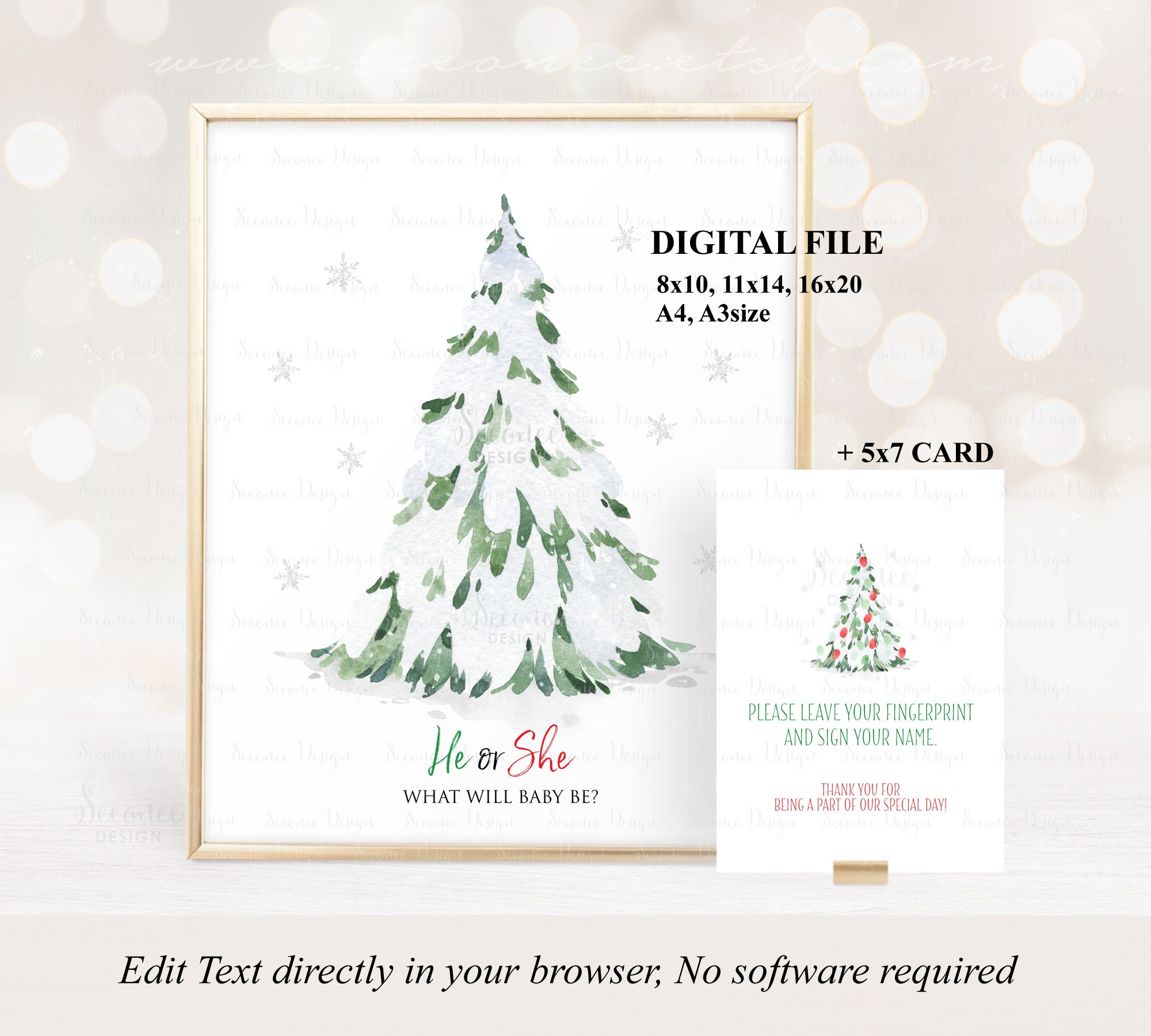 INSTANT DOWNLOAD Editable Holiday Winter He or She Gender Reveal ...