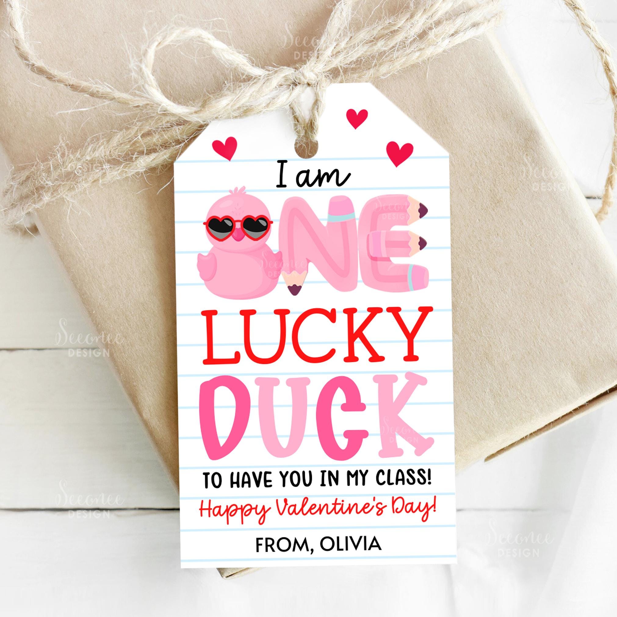 Lucky Duck Valentine's Day Gift Tag Template, Printable Rubber Duck ...