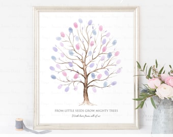 INSTANT DOWNLOAD Editable Lavender Fingerprint Tree Guestbook Alternative, Purple Thumbprint Tree Art Poster Sign, Tree Keepsake Gift Ideas