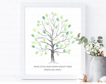 INSTANT DOWNLOAD Editable Thumbprint Tree Guest Book Alternative, Fingerprint Tree Sign Keepsake Gift, Watercolor Tree Personalized Gift