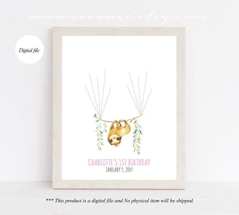 Sloth party decoration printable Sloth birthday guestbook alternative let/'s hang Sloth baby shower guest book Digital file Baby keepsake