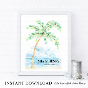 Editable Palm Tree Fingerprint Guestbook Alternative, Tropical Wedding Thumbprint Tree Guest Book Sign, Summer Wedding Keepsake Gift Ideas