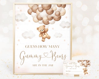 Gender Neutral Teddy Bear Guess How Many Sign Brown Bear Baby Shower Game How Many Bears Are In The Jar Game Printable Instant Download A1A2