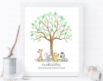 DESCARGA INSTANTÁNEA Editable Jungle Birthday Fingerprint Sign Libro de visitas, Safari Animals Thumbprint Sign, Jirafa León Cebra Baby Shower Regalo
