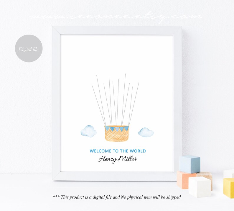 Hot Air Balloon Fingerprint Guestbook Alternative Baby Shower Etsy