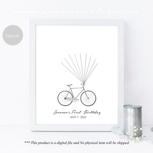 Bike Fingerprint Guestbook, Bicycle Birthday Thumbprint Guestbook ...
