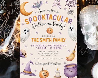 Halloween Party Invitation Template, Spooktacular Halloween Costume Party Invitation, Ghost Halloween Invite Editable Digital Download HP14
