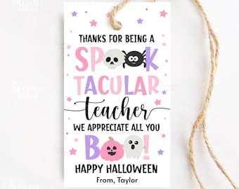 Etiquetas de regalo de Halloween para profesores espeluznantes para imprimir, etiquetas de regalo de agradecimiento para profesores espeluznantes, etiqueta de regalo de feliz Halloween para la escuela, descarga instantánea
