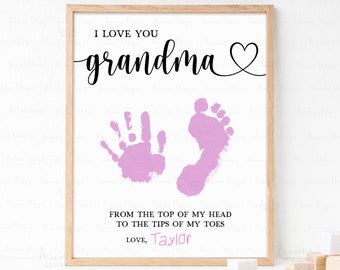 Mothers Day Grandma Handprint Footprint Craft Gift Printable, Mother's Day DIY Baby Kids Toddler Hand Print, Birthday Gift For Grandmother
