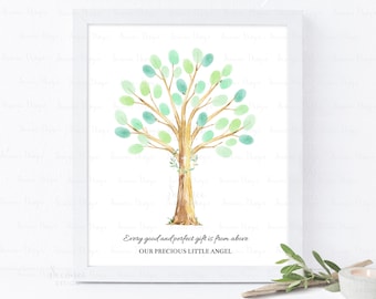 INSTANT DOWNLOAD Editable Baptism Fingerprint Tree Guestbook Alternative, Naming Day Thumbprint Poster Keepsake, Christening Birthday Gift