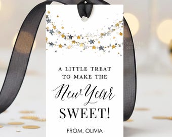 Happy New Year Gift Tag, New Year's Treat Printable Tags, New Year's Eve Classroom Party Favor Tags Label Instant Download Editable Template
