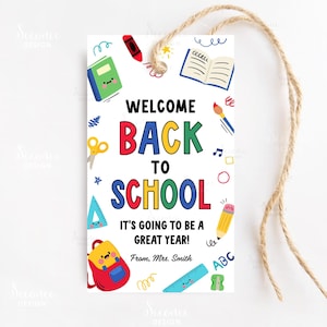 Willkommen zurück in der Schule, es wird ein großartiger Jahresanhänger, erster Schultag Geschenkanhänger vom Lehrer, Notizblock Schulanfang-Anhänger bearbeitbar