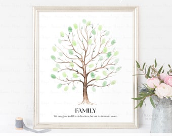 INSTANT DOWNLOAD Editable Family Tree Fingerprint Art Keepsake, Family Reunion Thumbprint Guest Book Gift Ideas, Birthday Tree Sign Gift