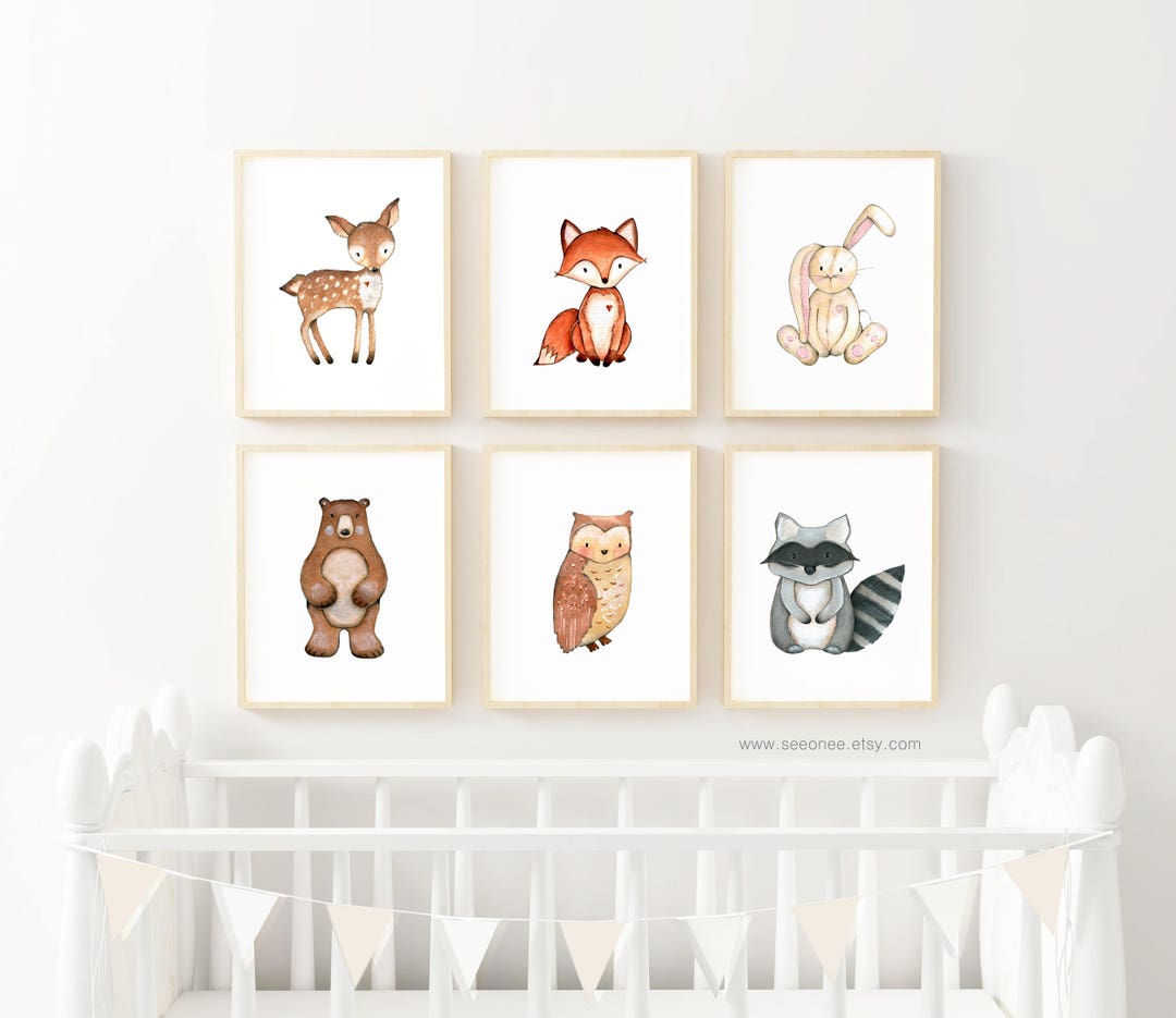 INSTANT DOWNLOAD Set of 6 Woodland Animals Nursery Art Printable ...