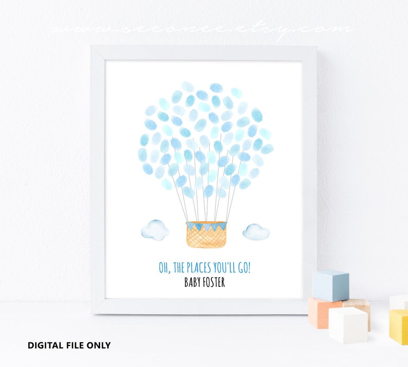 Hot Air Balloon Fingerprint Guestbook Alternative Baby Shower Thumbprint Guest Book Gift Birthday Guestbook Gift Digital File Printable