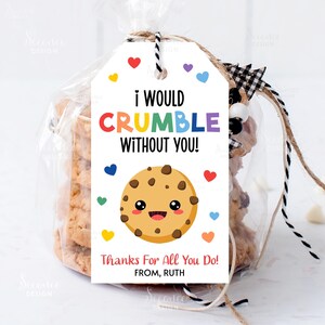 Sans vous, je m'effondrerais avec les étiquettes Étiquette-cadeau modifiable pour biscuits, étiquette cadeau imprimable pour biscuits aux pépites de chocolat