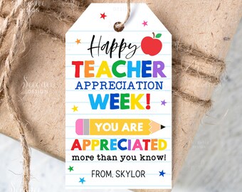 Teacher Appreciation Week Gift Tags Thank You Teacher Gift Tag School Teacher Staff Favor Printable Label Template Instant Digital Download
