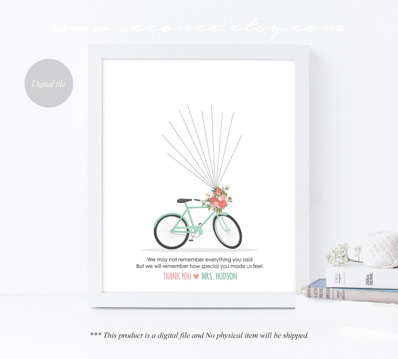 Birthday gift Teacher appreciation gift printable poster Baby shower Bicycle Thumbprint guestbook Bridal shower Fingerprint guestbook