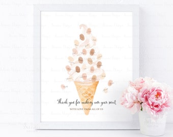 INSTANT DOWNLOAD Editable Ice Cream Fingerprint Art Teacher Appreciation Gift, End of Year Thumbprint Poster Gift, Personalized Keepsake