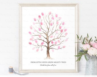 INSTANT DOWNLOAD Editable Pink Fingerprint Tree Guestbook Alternative, Pink Party Thumbprint Sign Poster, Tree Art Personalized Gift Ideas