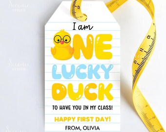 Editable Lucky Duck Back To School Gift Tag Printable First Day Of School Tags Digital Download Meet The Teacher Students Class Gift Card
