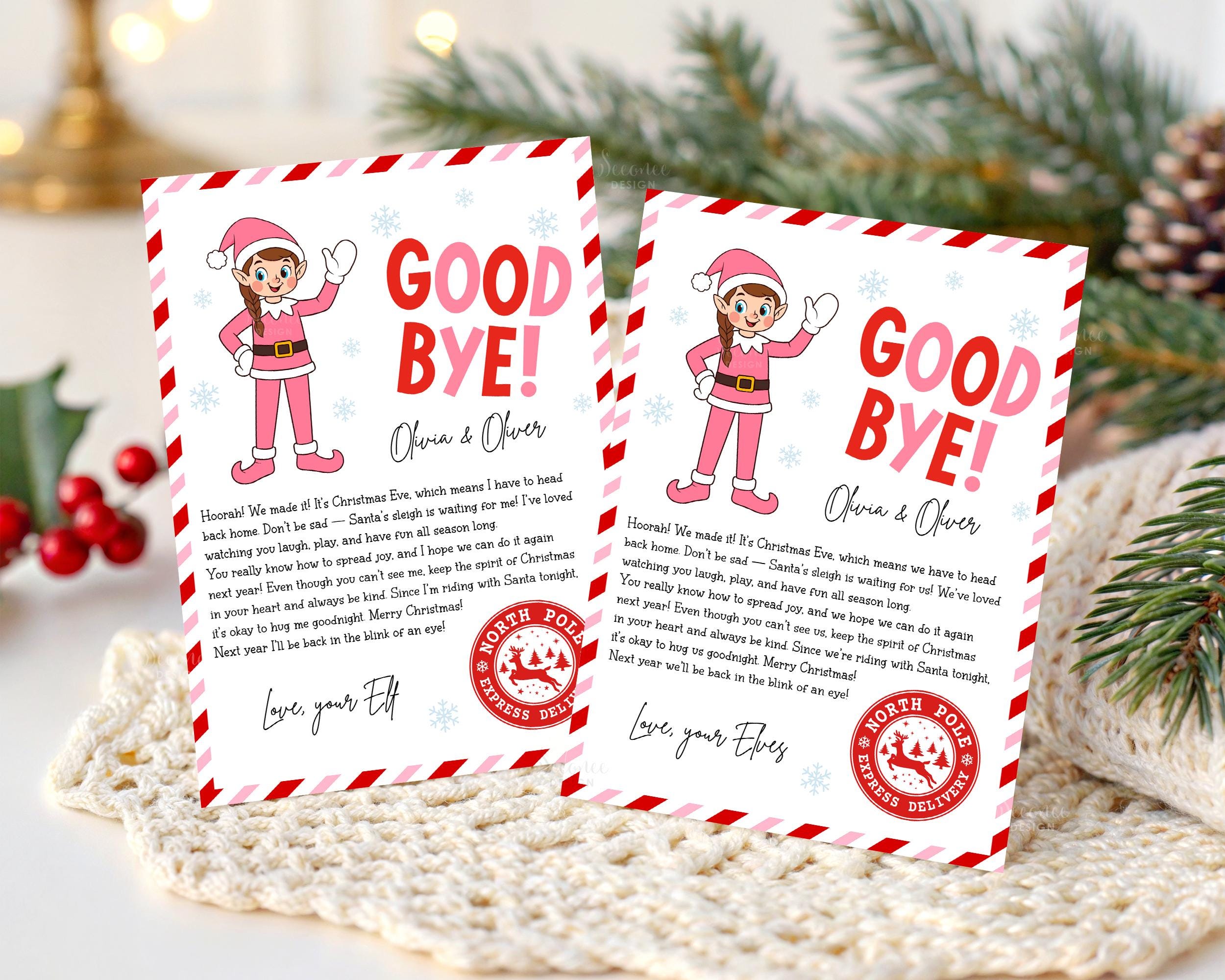 Elf Goodbye Letter Editable Template, Pink Elf Farewell Letter, Goodbye ...