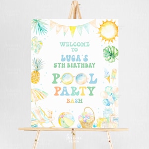 Editable Pool Party Welcome Sign Tropical Splish Splash Bash Pool Party Sign Poster Summer Pool Party Bash Decoration Instant Download PB01