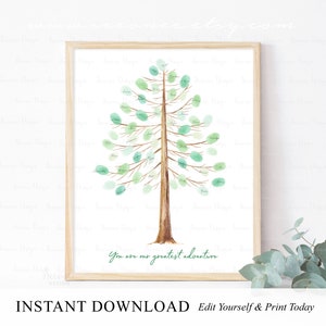 INSTANT DOWNLOAD Editable Redwood Tree Thumbprint Guestbook Alternative, Pine Tree Art Keepsake, Fingerprint Tree Guest Book Sign Gift Ideas
