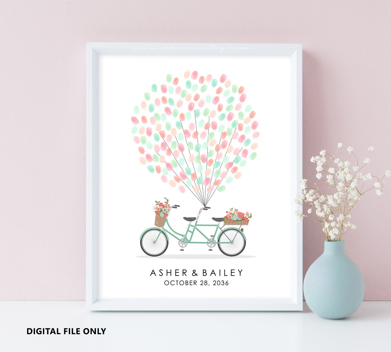 Tandem Bicycle Fingerprint Guestbook Wedding Bike Thumbprint - Etsy