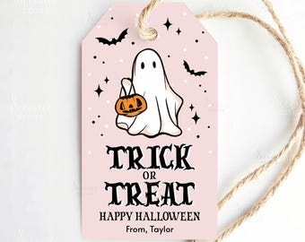 EDITABLE Trick Or Treat Halloween Gift Tag Template, Happy Halloween Party Favor Gift Tag Printable Kids Teacher Halloween Bag Gift Tag