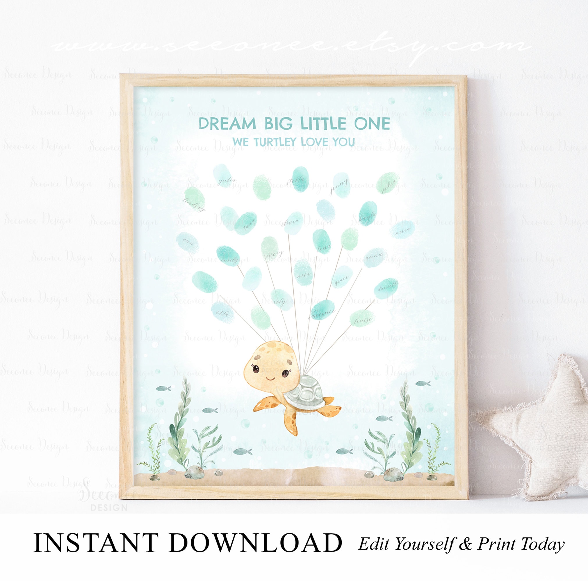 INSTANT DOWNLOAD Editable Turtle Fingerprint Guestbook Alternative ...