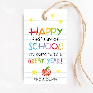 Happy First Day Of School Tag Printable Back To School Gift Tags Classroom Students Teacher Staff Coworker Favor Gift Label Instant Download