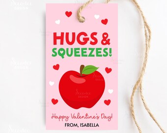 Editable Applesauce Valentines Gift Tag Cards Hugs And Squeezes Valentine's Day Tag Squeeze Pouch Treat Tags Favor Labels Printable Template