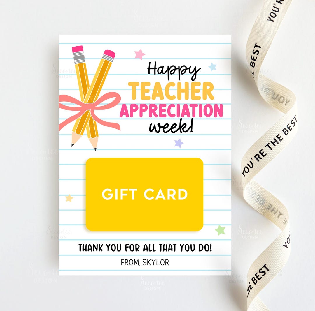 Teacher Appreciation Week Thank You Gift Card Holder Printable School ...
