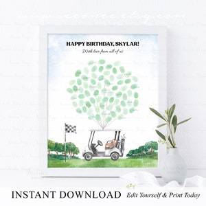 SOFORTIGER DOWNLOAD Bearbeitbares Golf-Geburtstags-Fingerabdruck-Gästebuchzeichen, Let's Par-Tee Geburtstags-Fingerabdruck-Gästebuchposter, Golfer-Andenkenkunst