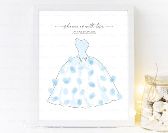 INSTANT DOWNLOAD Editable Bridal Shower Fingerprint Guestbook Alternative, Hen Party Blue Dress Thumbprint Sign, Bachelorette Party Keepsake